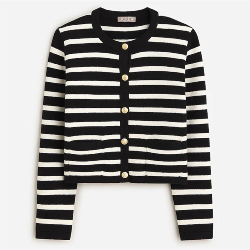 J Crew Emilie cardigan/jacket - black and white stripe - size L in GUC